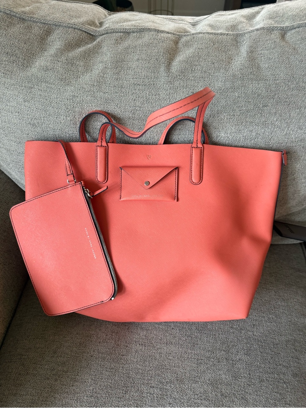 Marc Jacobs Coral Pink Tote with Matching Zip Pouch